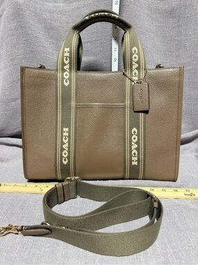 Coach Brown Leather Canvas-Trim Tote with Removable Strap